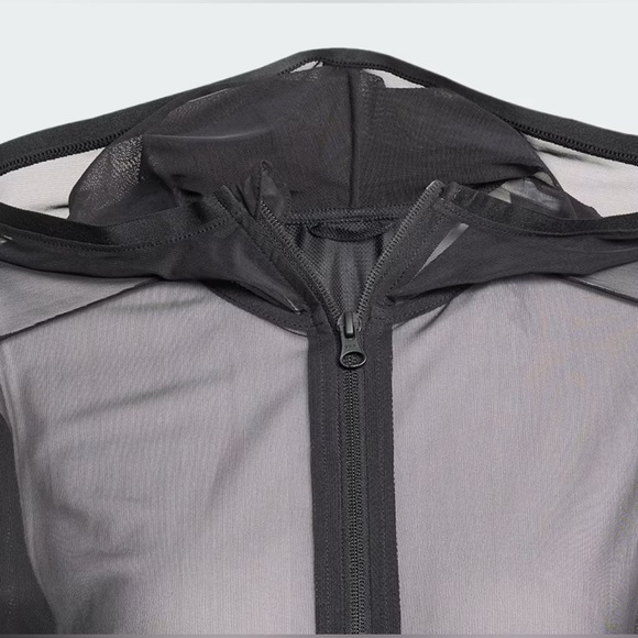 adidas SOFT LUX MESH FULL-ZIP HOODIE | Black adidas Mesh Jacket | Black adidas - Picture 2 of 6